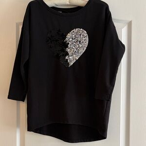 Stylish Black Sequin Heart Women's Long Sleeve Top
